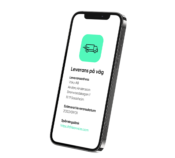 Smartphone som visar leveransinformation med en ikon för en budbil