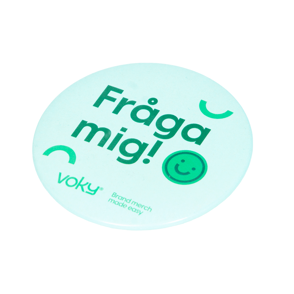 Kampanjknapp 78 mm m. nål (Fråga Mig)